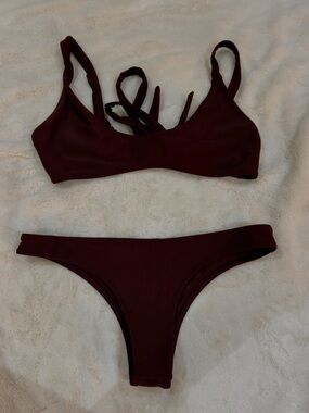 White Fox Boutique Maroon Red Strappy Bikini Set